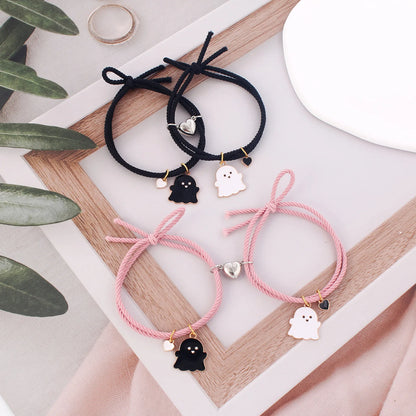 Hot Sale 2Pcs/Set Ghost Braided Bracelet for Lovers Long Distance Heart Magnet Couple Bracelets Friendship Fashion Jewelry Gift