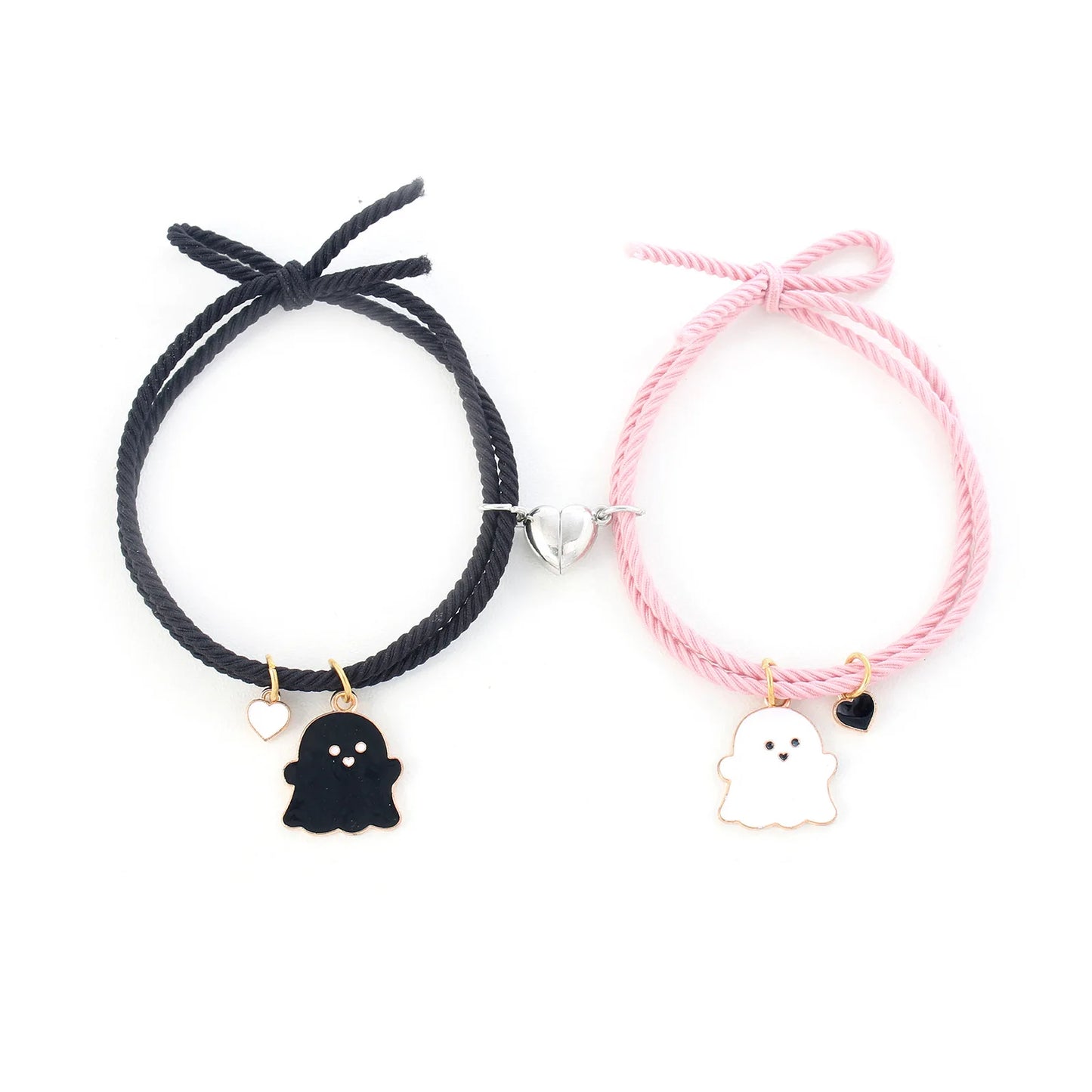 Hot Sale 2Pcs/Set Ghost Braided Bracelet for Lovers Long Distance Heart Magnet Couple Bracelets Friendship Fashion Jewelry Gift